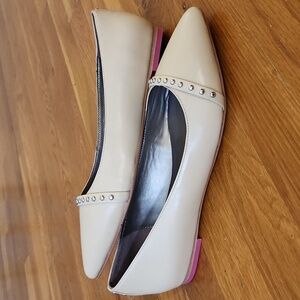 Women's Pointed Toe Stud-Trim Flats in Cream